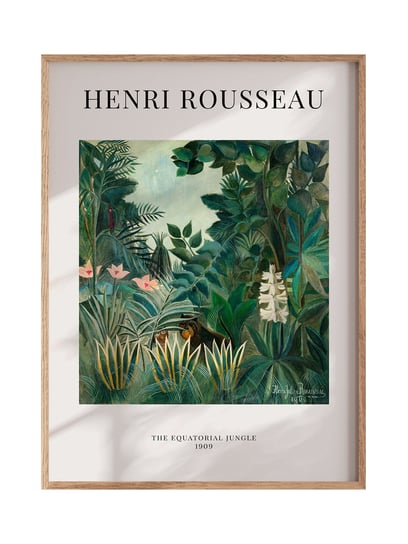 POSTERILLA.PL Plakat Henri Rousseau The Equatorial Jungle rozmiar 50x70cm w ramie drewnianej Oak POSTERILLA.PL