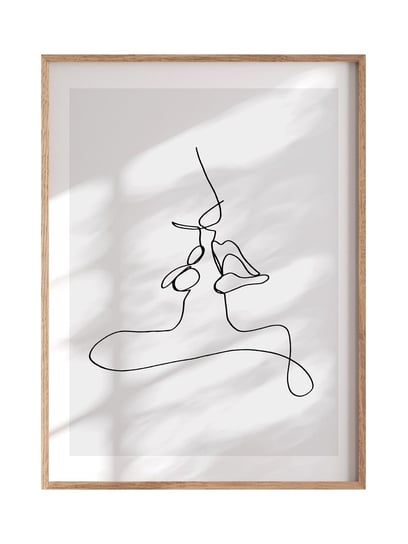 POSTERILLA.PL Plakat Minimalistyczny pocałunek rozmiar 50x70cm w ramie drewnianej Oak POSTERILLA.PL