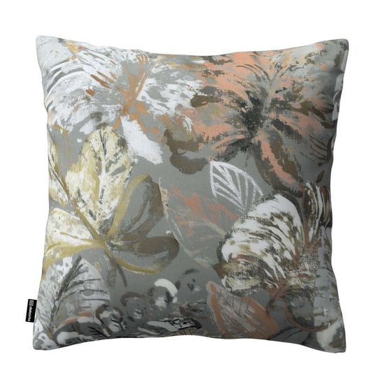 Poszewka Kinga na poduszkę, brązowe, beżowe, morelowe kwiaty na szarym tle, 50 × 50 cm, Abigail Dekoria