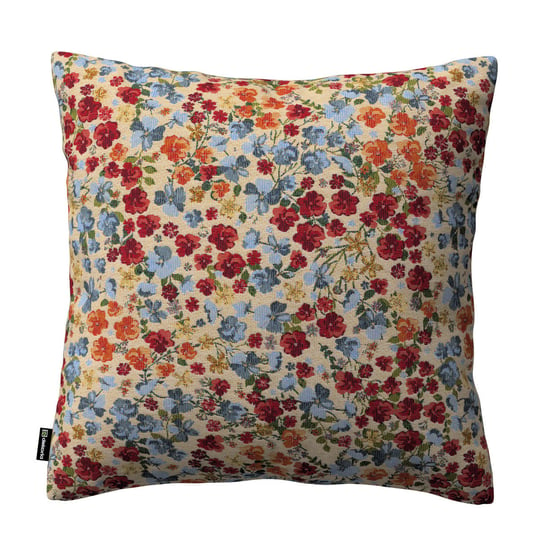 Poszewka Kinga na poduszkę, kolorowe kwiaty na beżowym tle, 43 x 43 cm, Intenso Premium Dekoria
