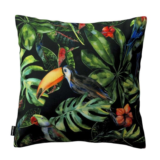 Poszewka Kinga na poduszkę, papugi i tukany na czarnym tle, 43 × 43 cm, Velvet Dekoria