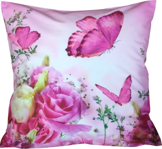 Poszewka welurowa, 40x40, różowa w kwiaty i motyle, JCL-483 Dekorart