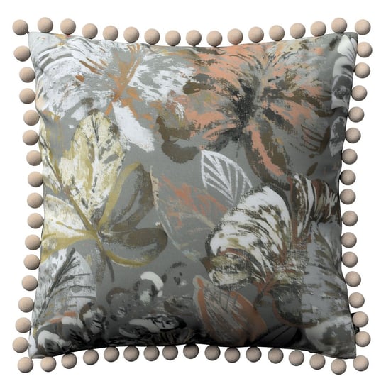 Poszewka Wera na poduszkę, brązowe, beżowe, morelowe kwiaty na szarym tle, 45x45 cm, Abigail Dekoria