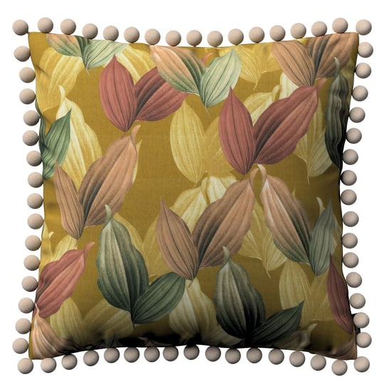 Poszewka Wera na poduszkę, kolorowe liście na musztardowym tle, 45x45 cm, Abigail Dekoria