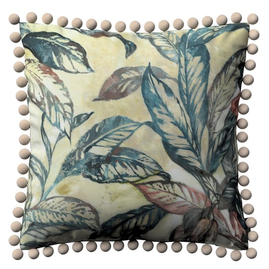 Poszewka Wera na poduszkę, liście w odcieniach zieleni, niebieskiego, czerwieni na beżowym tle, 45x45 cm, Abigail Dekoria