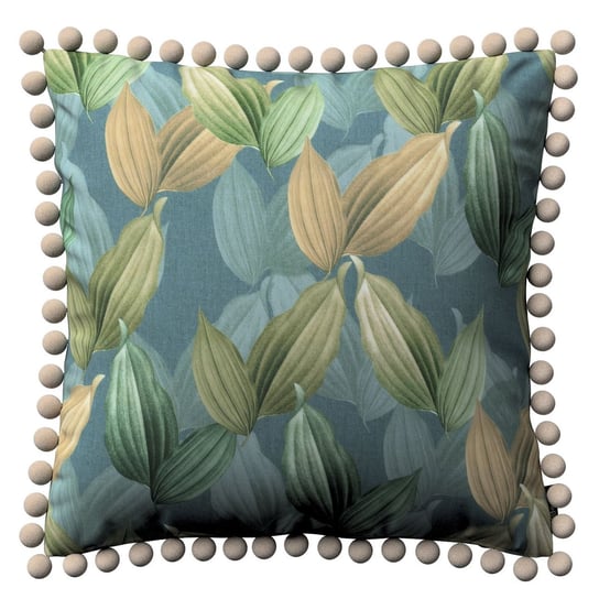 Poszewka Wera na poduszkę, zielone, beżowe liście na niebiesko-zielonym tle, 45x45 cm, Abigail Dekoria