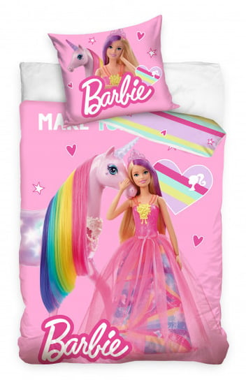 poszwa na kołdrę jednorożec Barbie 140 x 200 cm bawełna różowa TWM