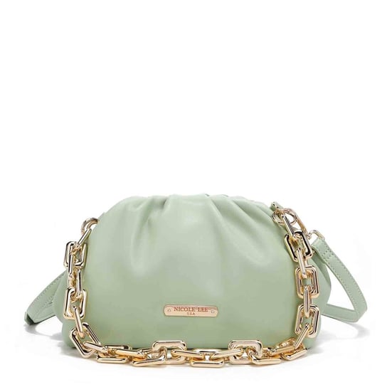 Pouch Gold Chain Embellished Cluth Green Nicole Lee