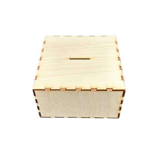 Poudełko Drewniane Skarbonka Kuferek Zamkany ze Sklejki Dekor Kolorowe Motki