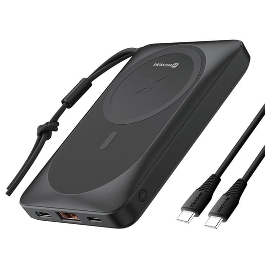 Powerbank MagSafe 10 000 mAh i USB-C 18 W i USB 20 W Kompaktowy Swissten Black SWISSTEN