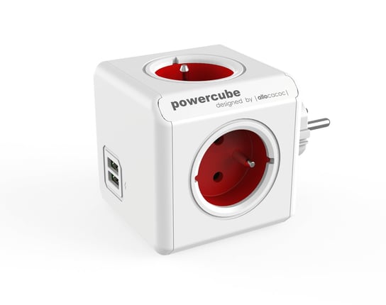 PowerCube rozgałęźnik 2x USB 3 x 2P+Z Red ALLOCACOC