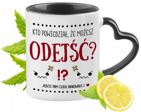 Pożegnanie z Pracy Kubek Czarny z Uszkiem w Kształcie Serca na Prezent PoliDraw