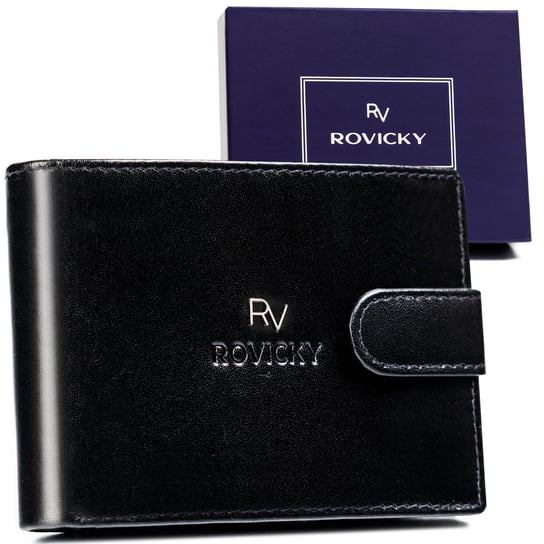 Poziomy portfel z zamknięciem ze skóry naturalnej z ochroną kart RFID Rovicky, czarny Rovicky