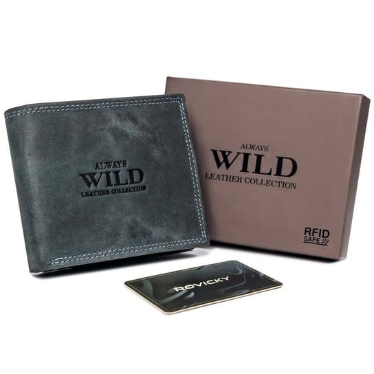 Poziomy, składany portfel męski z zewnętrzną kieszonką na kartę Always Wild
