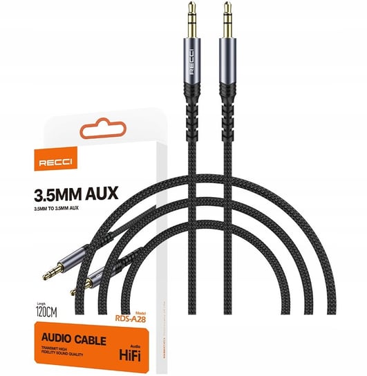 POZŁACANY MOCNY KABEL AUX MINI JACK 3,5MM AUDIO NYLON 1.2 M RECCI Recci