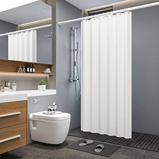 Praktyczna poliestrowa zasłona prysznicowa w kolorze białym - 180 x 200 cm - Zabezpiecza łazienkę przed zachlapaniem podczas kąpieli pod prysznicem Intirilife