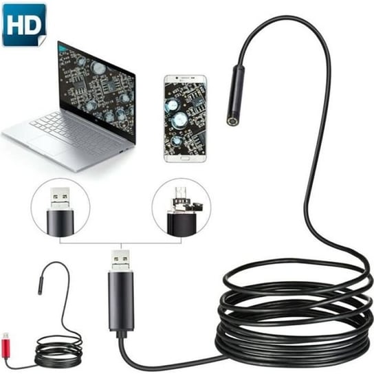 Praktyczna uniwersalna kamera endoskopowa HD 6 LED 2M USB do komputera PC Android czarna Inna marka