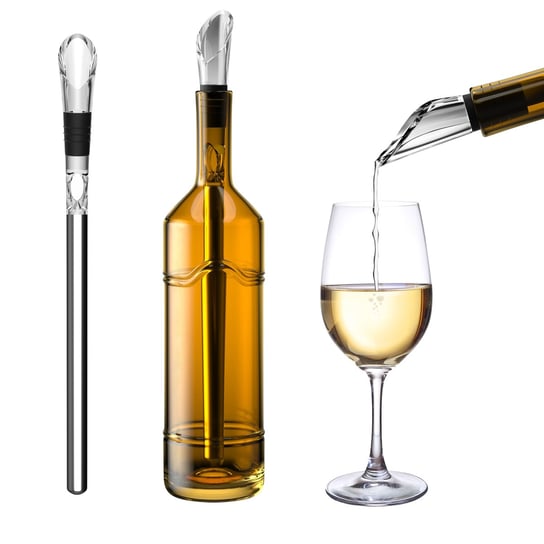 Praktyczny pręt do chłodzenia wina ze stali nierdzewnej z nalewakiem w kolorze srebrnym - 2-częściowy zestaw dla doskonałej przyjemności picia wina bez rozlewania Intirilife
