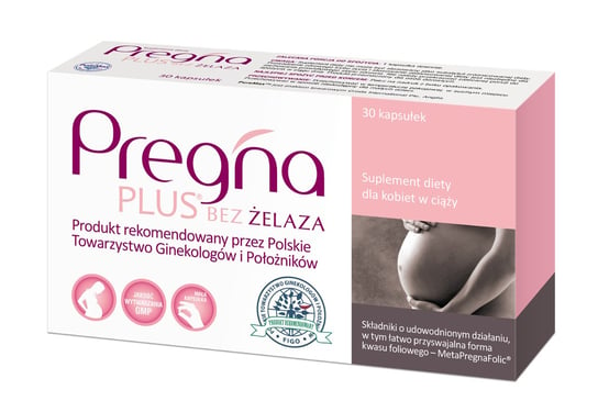 Pregna Plus, Suplement diety bez żelaza, 30 kaps. Verco