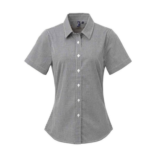 Premier Damska Bawełniana Koszula Z Krótkim Rękawem W Kratkę Micro Gingham (XXL (193cm) / Czarny) Premier