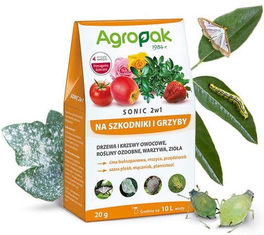 Preparat na szarą pleśń, mączniaka, ćmę bukszpanową SONIC 2w1 AGROPAK 20g AGROPAK