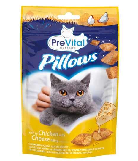 PREVITAL SNACK PILLOWS Przekąska dla kotów dorosłych bogata w kurczaka z serowym wypełnieniem 60g Prevital