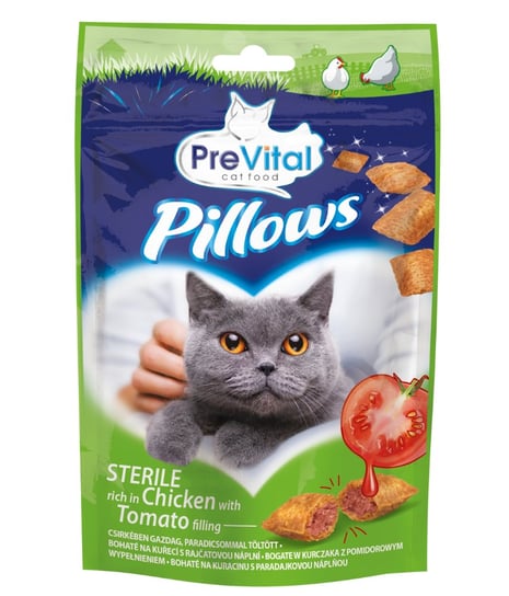 PREVITAL SNACK STERILE PILLOWS Przekąska dla kotów dorosłych sterylizowanych bogata w kurczaka z pomidorowym wypełnieniem 60g Prevital