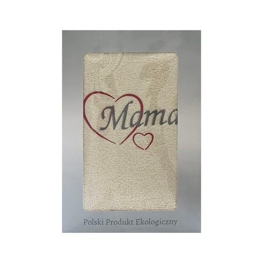 Prezent dla mamy ręcznik 70x140 Mama kremowy serduszka w pudełku na Dzień Matki Extrapościel