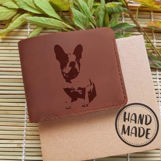 Prezent dla miłośnika psów Portfel z psem męski skórzany z grawerem na karty na banknoty z kieszenią na monety brązowy handmade Luniko
