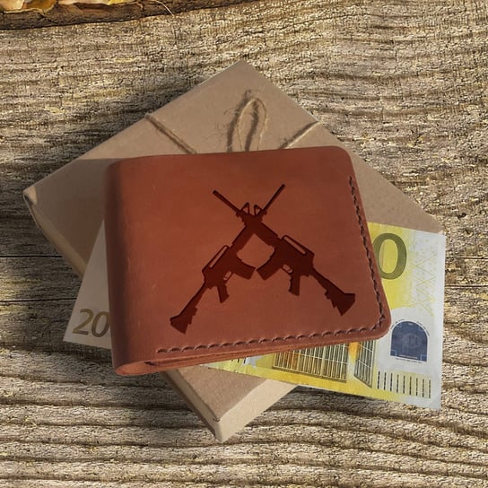 Prezent dla żołnierza Portfel męski skórzany z grawerem na karty na banknoty z kieszenią na monety handmade brązowy Unikatowy Luniko