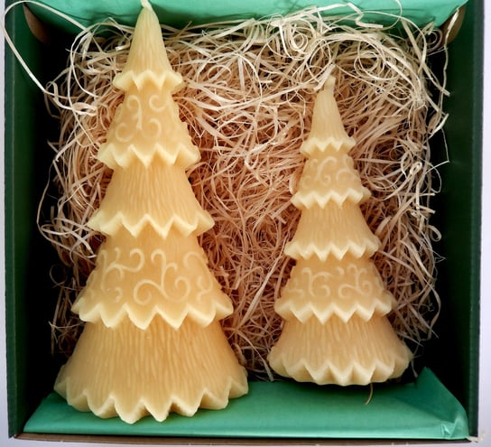Prezent na Święta, 2 świece z wosku pszczelego - choinka duża i mała  ozdobnym pudełku Inna marka