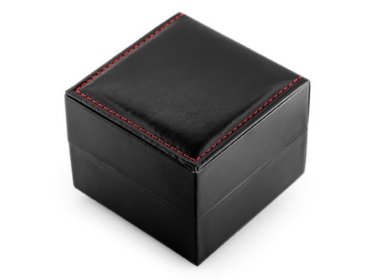 Prezentowe pudełko na zegarek - eko czarne przeszywane czerwoną nicią połysk Tayma