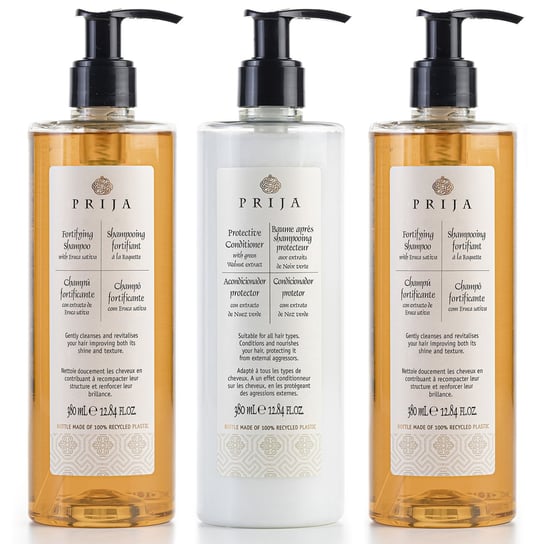 PRIJA Zestaw kosmetyków: 2x szampon do włosów z rukolą + 1x odżywka ochronna do włosów Prija