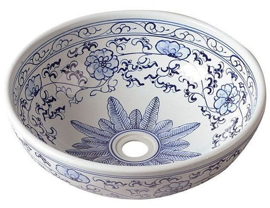 PRIORI umywalka ceramiczna nablatowa Ø 41 cm, biały z niebieskim wzorem Inna marka