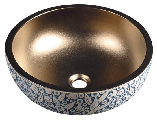 PRIORI umywalka ceramiczna nablatowa Ø 41 cm, miedź/niebieski ze wzorem Inna marka