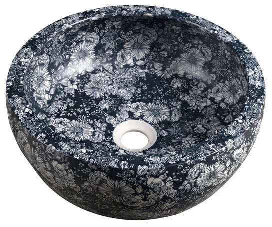 PRIORI umywalka ceramiczna nablatowa Ø 41 cm, niebieskie kwiaty Inna marka