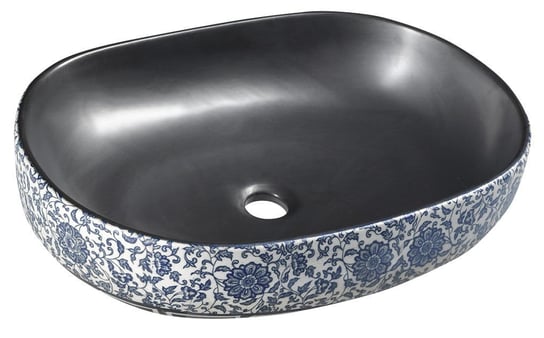 PRIORI umywalka ceramiczna nablatowa 60x40 cm, czarny z niebieskim wzorem Inna marka
