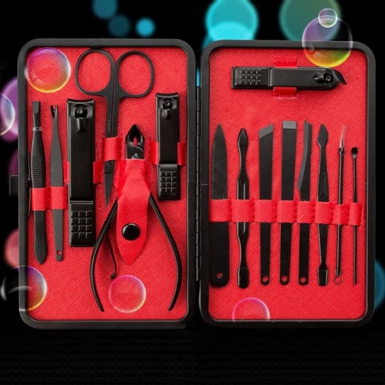 Profesjonalny zestaw narzędzi do manicure i pedicure + etui - czerwono czarny Hedo