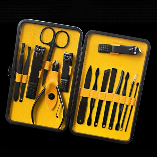 Profesjonalny zestaw narzędzi do manicure i pedicure + etui - żółto-czarny Hedo