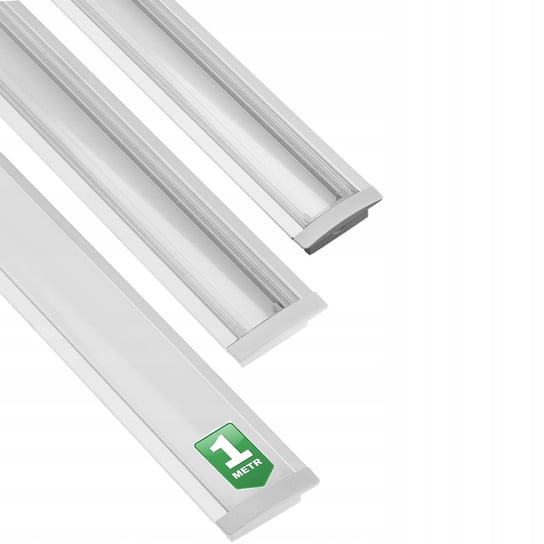Profil Aluminiowy do LED KM39 Srebrny Wpuszczany 1m z Mlecznym Kloszem i Zaślepkami Lumiled