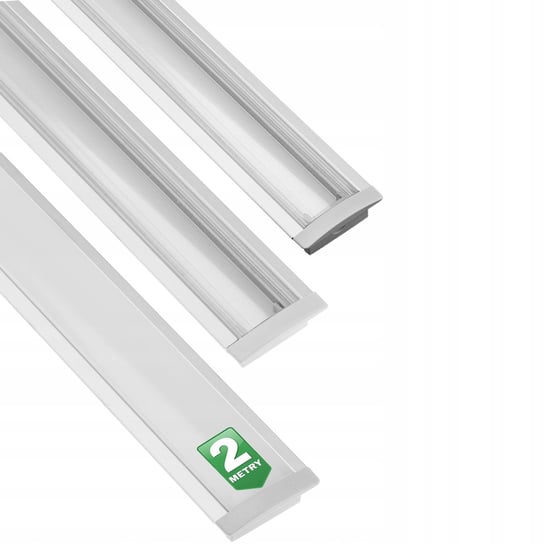 Profil Aluminiowy do LED KM39 Srebrny Wpuszczany 2m z Mlecznym Kloszem i Zaślepkami Lumiled