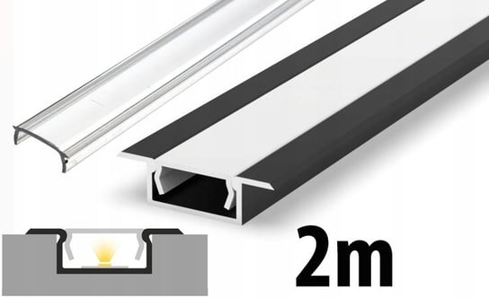 Profil aluminiowy wpuszczany płaski slim czarny P6-2 + klosz do LED 2m LED-ONE