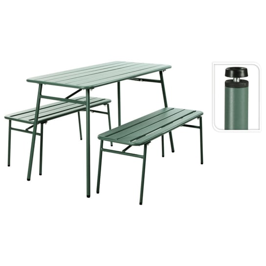ProGarden 3-cz. zestaw mebli ogrodowych: stół i ławki, stal, zielony ProGarden