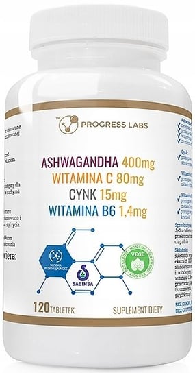 Progress Labs, Ashwaganda cynk B6 i witamina C, 120 tabl. Suplement diety Progress Labs