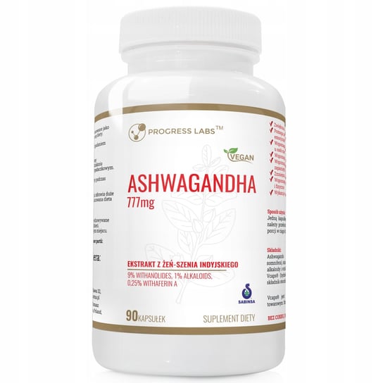 Progress Labs, Ashwagandha 777mg Silny Ekstrakt 9% Pokonaj Stres I Zmęczenie Adaptogen, 90 kaps. Progress Labs