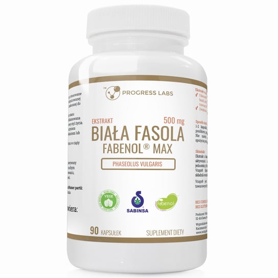 Progress Labs - Biała Fasola Fabenol MAX 500mg Ekstrakt Glukoza 90 kapsułek Produkt Vege Progress Labs