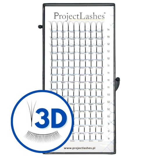 Project Lashes, Gotowe Kępki Rzęsy, Projectlashes D 0,07 Mix 3D Project Lashes