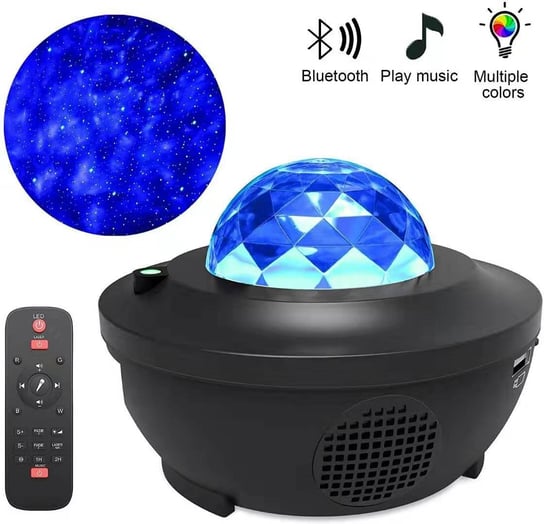 PROJEKTOR GWIAZD Lampka nocna obrotowa LED do sypialni | Efekt nieba | Głośnik | Bluetooth | Pilot Kontext