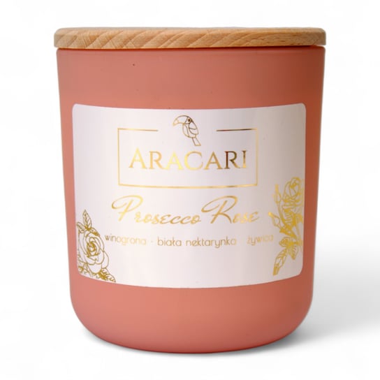 PROSECCO ROSE - Sojowa świeca zapachowa ARACARI z kolekcji EMERALD różowy velvet Aracari