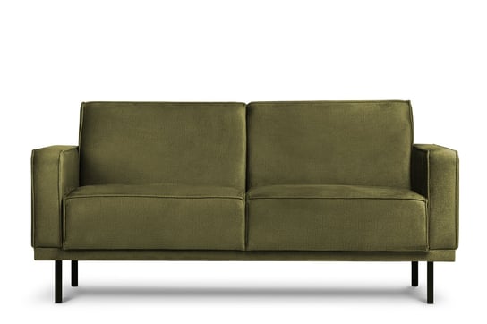 Prosta sofa dwuosobowa na metalowych nóżkach oliwkowa BARO Konsimo
